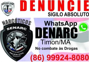 O banner tenta incentivar a população fazer denúncias ao DENARC