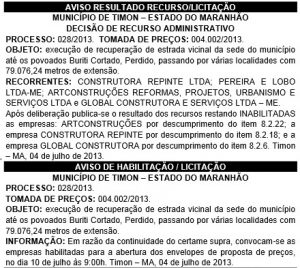 licitação das estraas vicinais
